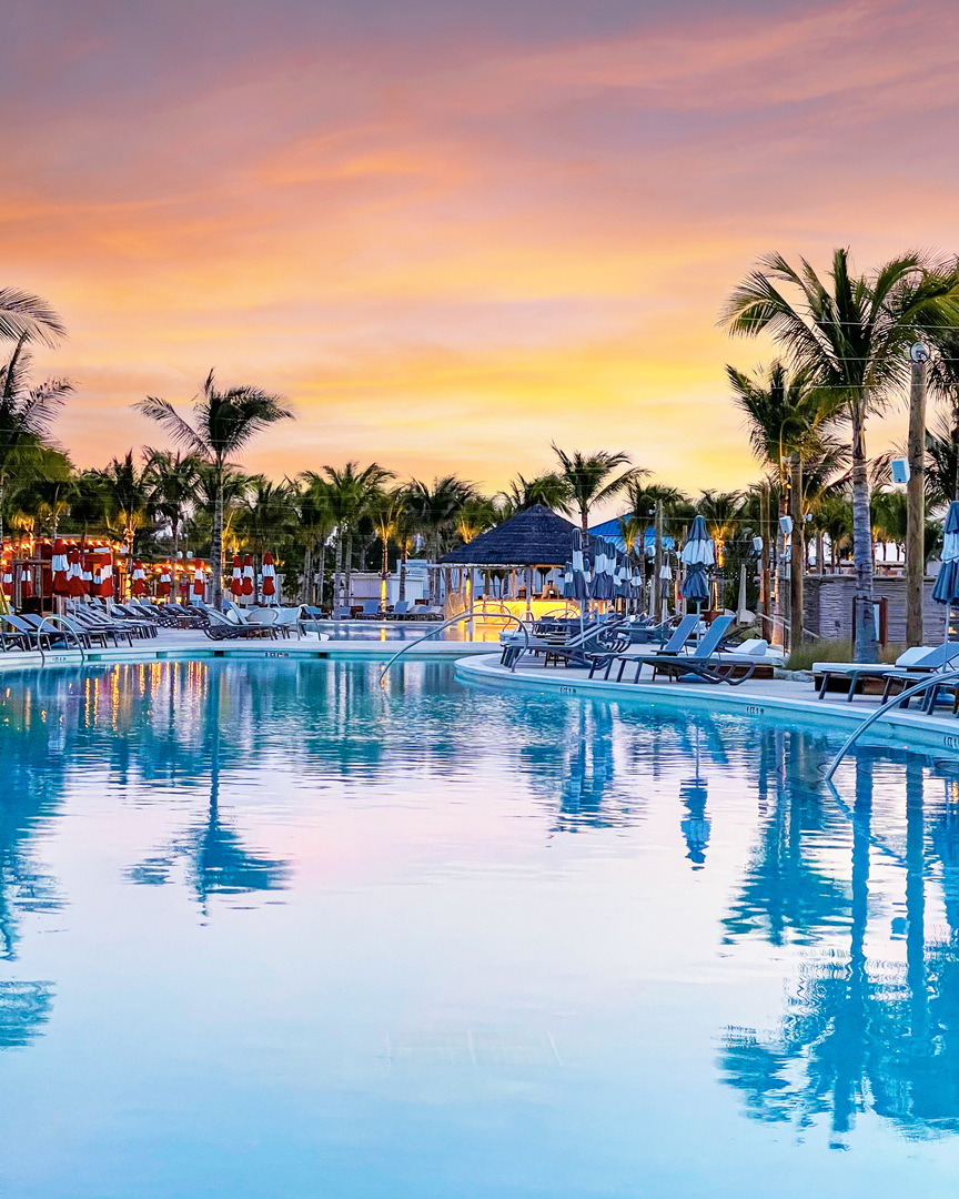 The Beach Club at Bimini pool at sunset